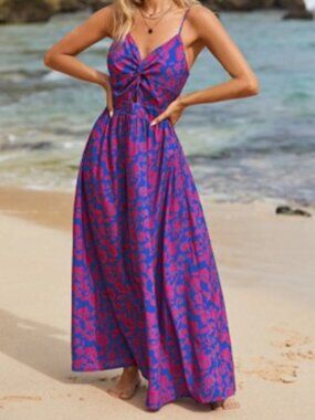 NWT CupShe Floral Print Knotted V-Neck Maxi Dress - Medium